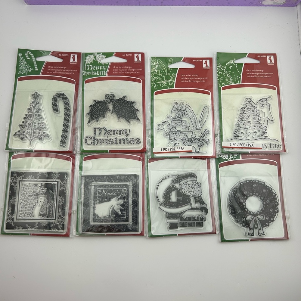Lot of 8 Christmas Themed Small Acrylic Stamp sets by Inkadinkado